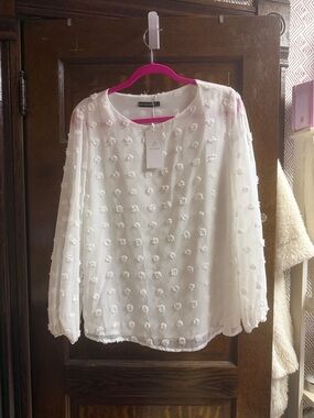 White Textured Dot Chiffon Blouse - Elegant Women's Top